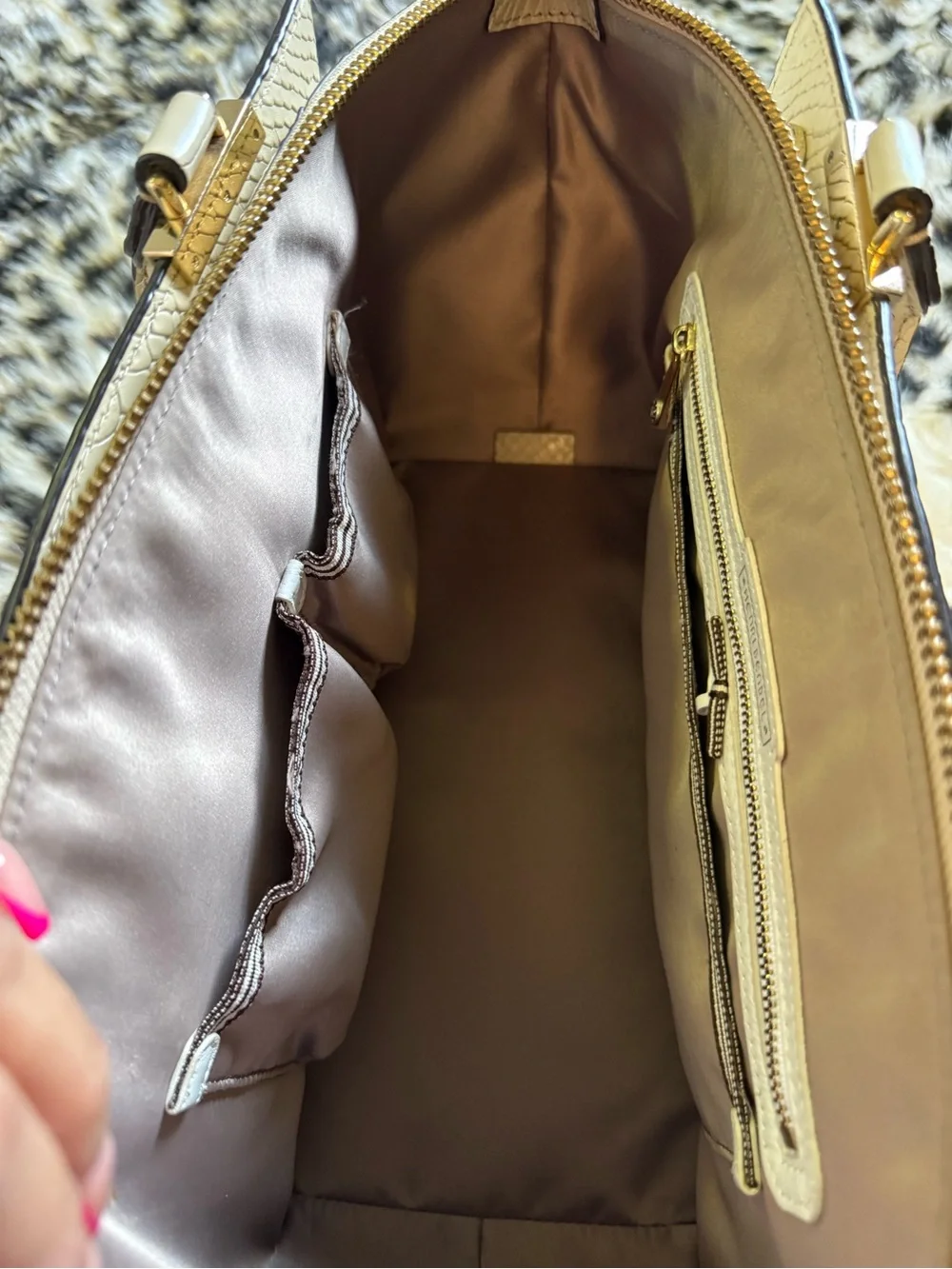 Henri Bendel Embossed Leather Satchel - Beige/Nude
